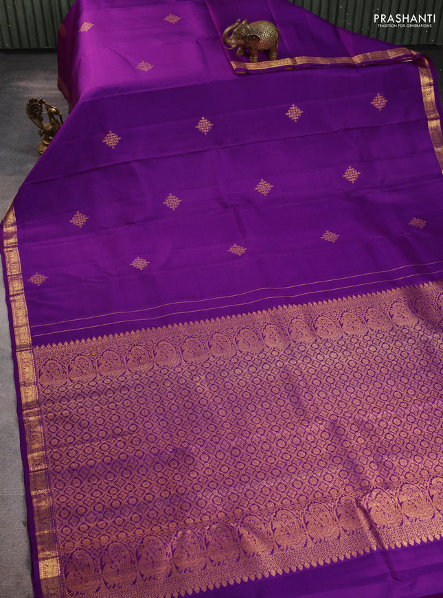Pure kanchipuram silk saree purple with zari woven buttas and small zari woven border