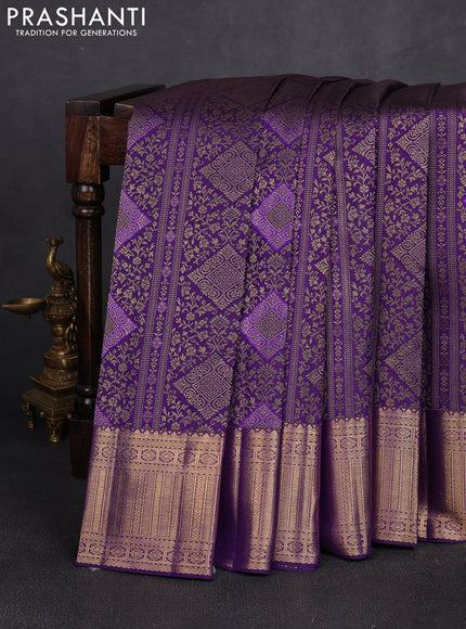 Pure kanchipuram tissue silk saree purple with allover zari woven bocade weaves and rich zari woven border