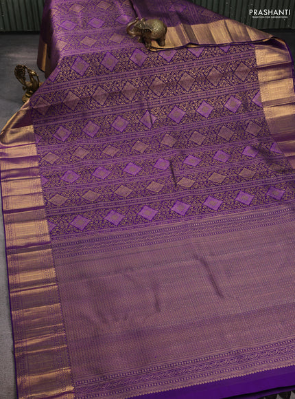 Pure kanchipuram tissue silk saree purple with allover zari woven bocade weaves and rich zari woven border