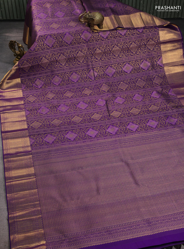 Pure kanchipuram tissue silk saree purple with allover zari woven bocade weaves and rich zari woven border