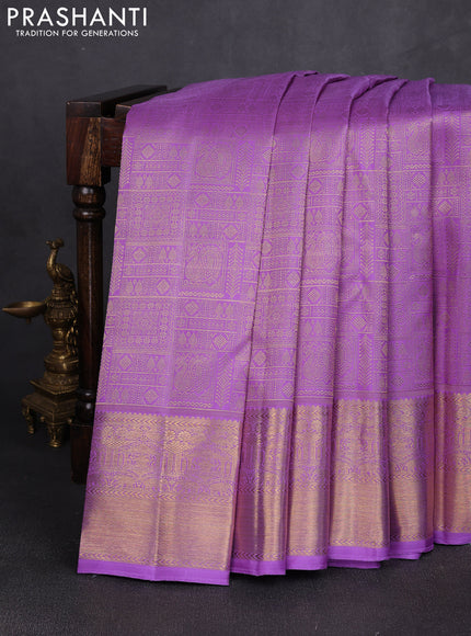 Pure kanchipuram silk saree lavender with allover zari woven bocade weaves and rich zari woven border
