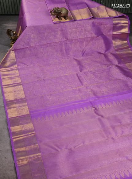 Pure kanchipuram silk saree lavender with allover zari woven bocade weaves and rich zari woven border