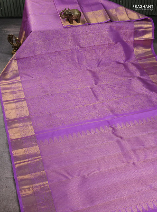 Pure kanchipuram silk saree lavender with allover zari woven bocade weaves and rich zari woven border