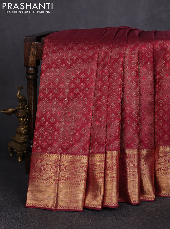 Pure kanchipuram silk saree maroon with allover zari woven bocade weaves and rich zari woven border