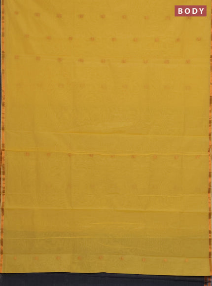 Semi maheswari cotton saree pale yellow and grey with zari woven buttas and small zari woven border