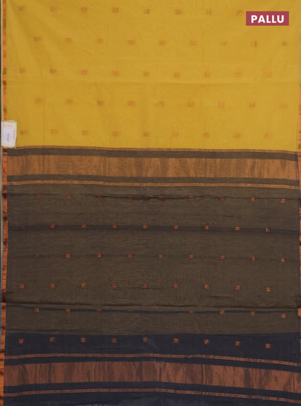Semi maheswari cotton saree pale yellow and grey with zari woven buttas and small zari woven border