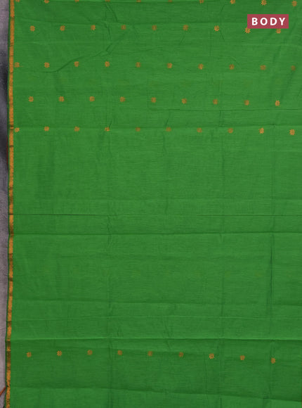 Semi maheswari cotton saree green and maroon with copper zari woven buttas and small copper zari woven border