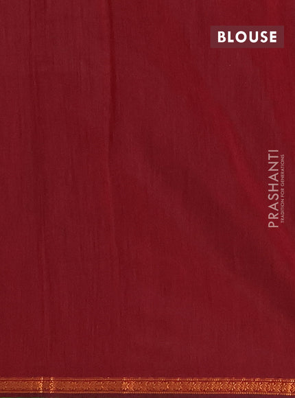 Semi maheswari cotton saree green and maroon with copper zari woven buttas and small copper zari woven border