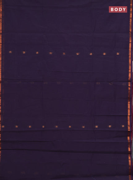 Semi maheswari cotton saree magenta pink and violet with copper zari woven buttas and small copper zari woven border
