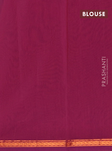 Semi maheswari cotton saree magenta pink and violet with copper zari woven buttas and small copper zari woven border