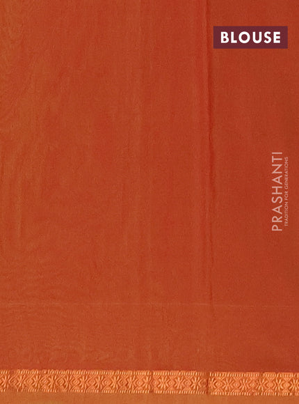 Semi maheswari cotton saree lime green and rust with copper zari woven buttas and small copper zari woven border