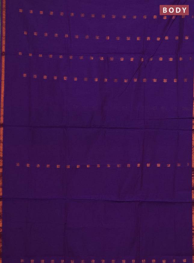 Semi maheswari cotton saree purple and maroon with zari woven buttas and small zari woven border