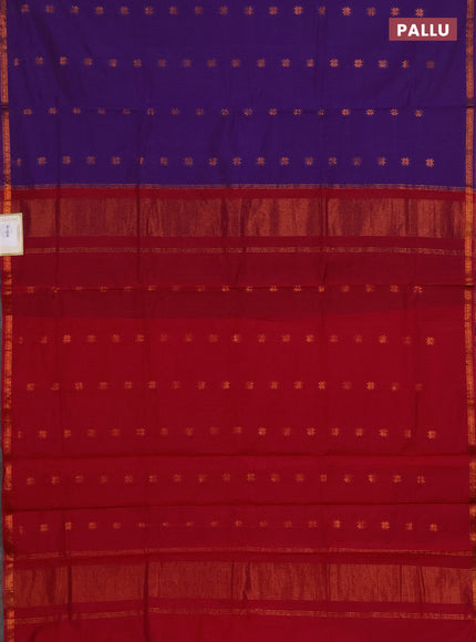 Semi maheswari cotton saree purple and maroon with zari woven buttas and small zari woven border