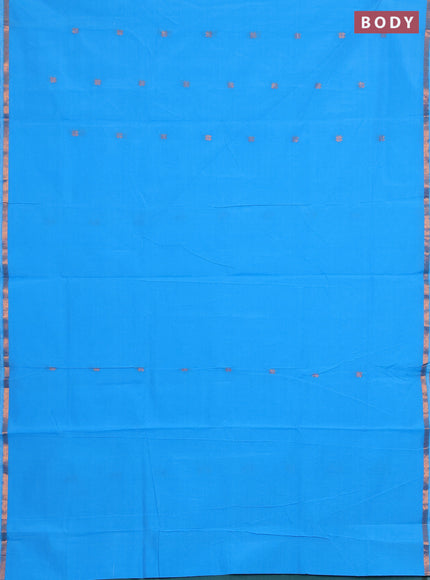 Semi maheswari cotton saree cs blue and green shade with zari woven buttas and small zari woven border