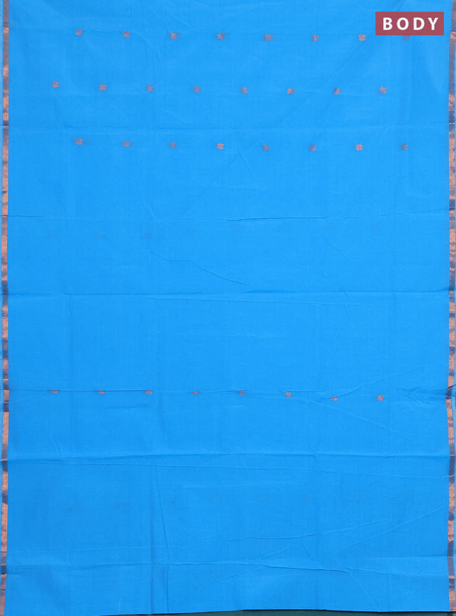 Semi maheswari cotton saree cs blue and green shade with zari woven buttas and small zari woven border