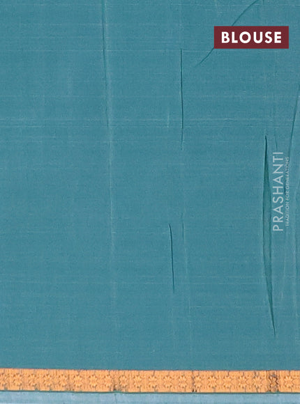 Semi maheswari cotton saree cs blue and green shade with zari woven buttas and small zari woven border