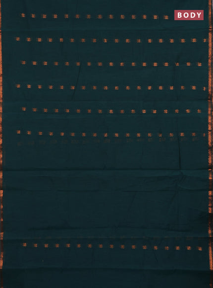 Semi maheswari cotton saree peacock green and mehendi green with copper zari woven buttas and small copper zari woven border