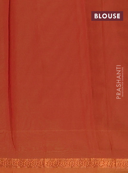 Semi maheswari cotton saree lime green and rust with copper zari woven buttas and small copper zari woven border