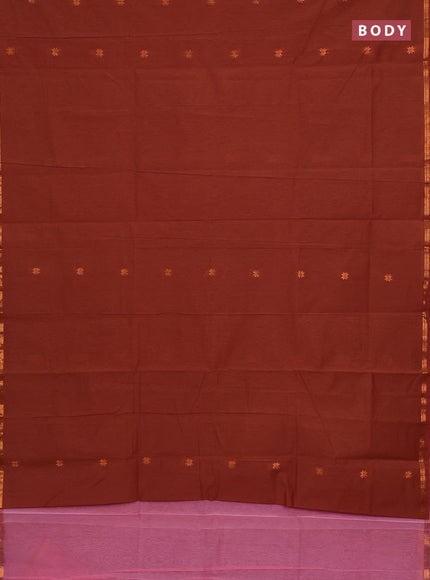 Semi maheswari cotton saree brown and pink shade with zari woven buttas and small zari woven border