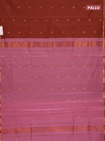 Semi maheswari cotton saree brown and pink shade with zari woven buttas and small zari woven border