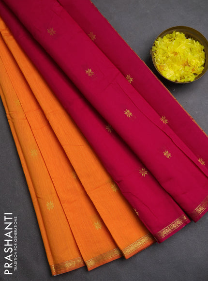 Semi maheswari cotton saree orange and pink with zari woven buttas and small zari woven border