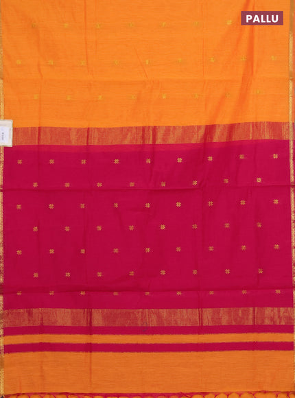 Semi maheswari cotton saree orange and pink with zari woven buttas and small zari woven border