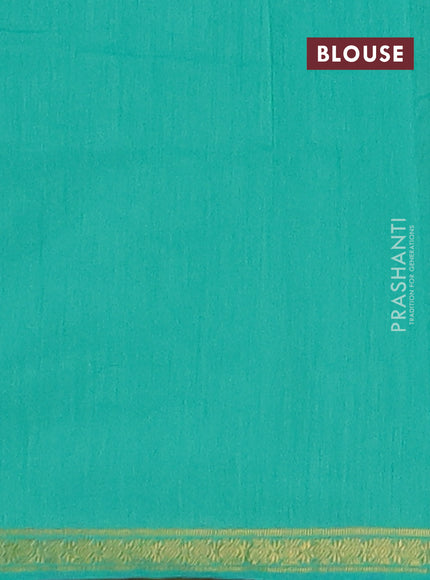 Semi maheswari cotton saree dual shade of brown and teal green with zari woven buttas and small zari woven border