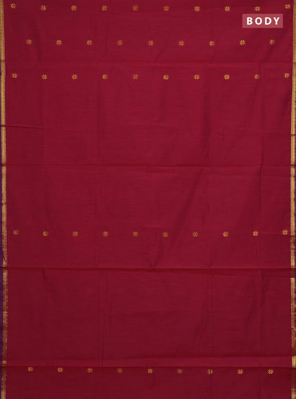 Semi maheswari cotton saree magenta pink and blue with zari woven buttas and small zari woven border