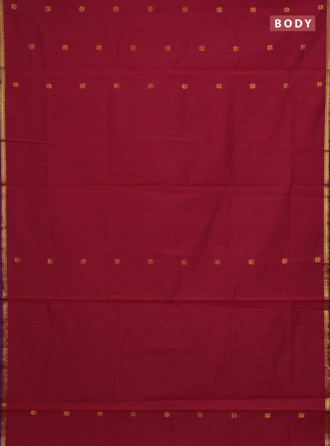 Semi maheswari cotton saree magenta pink and blue with zari woven buttas and small zari woven border