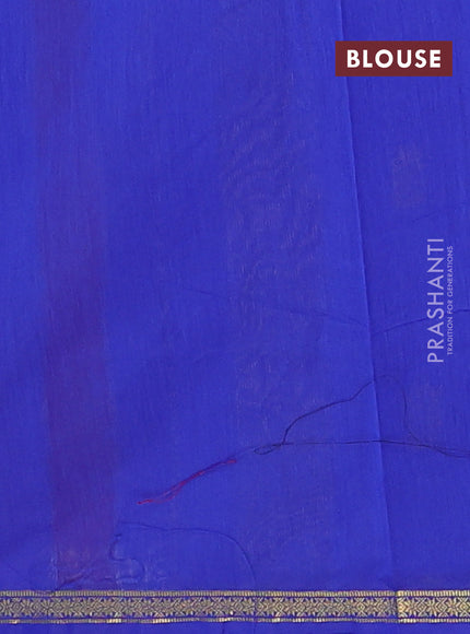 Semi maheswari cotton saree magenta pink and blue with zari woven buttas and small zari woven border