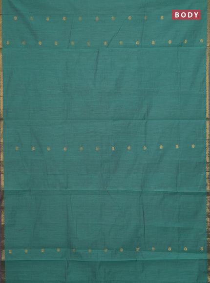 Semi maheswari cotton saree green and pink with zari woven buttas and small zari woven border