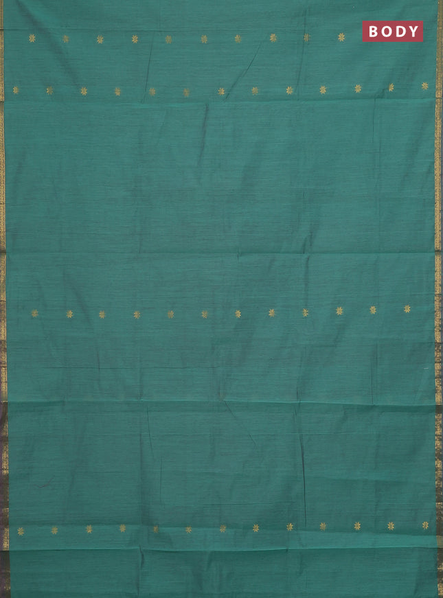 Semi maheswari cotton saree green and pink with zari woven buttas and small zari woven border