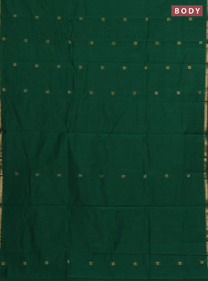 Semi maheswari cotton saree green and maroon with zari woven buttas and small zari woven border