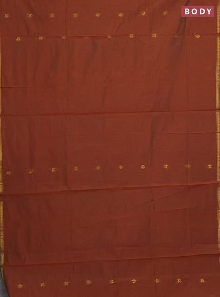Semi maheswari cotton saree dual shade of brown and cs blue with zari woven buttas and small zari woven border