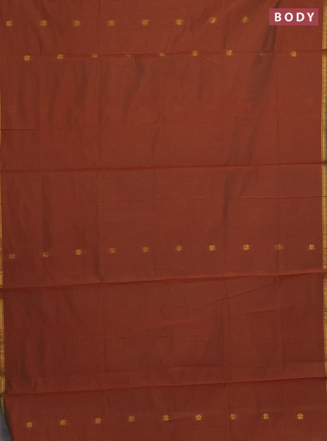 Semi maheswari cotton saree dual shade of brown and cs blue with zari woven buttas and small zari woven border