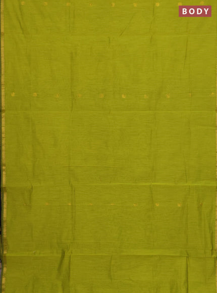Semi maheswari cotton saree lime green and black with zari woven buttas and small zari woven border