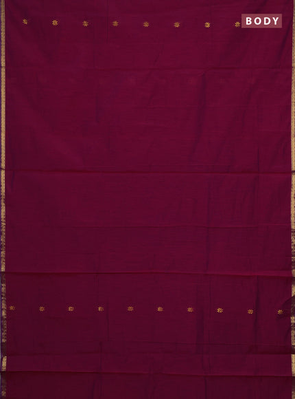 Semi maheswari cotton saree magenta pink and blue with zari woven buttas and small zari woven border