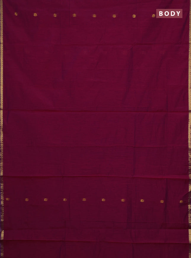 Semi maheswari cotton saree magenta pink and blue with zari woven buttas and small zari woven border
