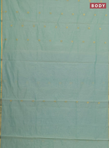 Semi maheswari cotton saree pastel green and cs blue with zari woven buttas and small zari woven border