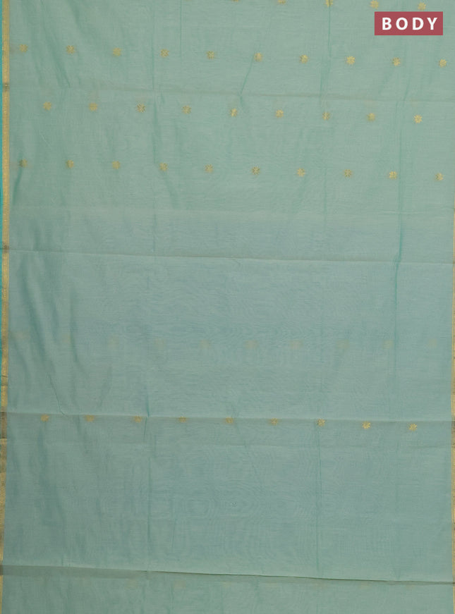 Semi maheswari cotton saree pastel green and cs blue with zari woven buttas and small zari woven border