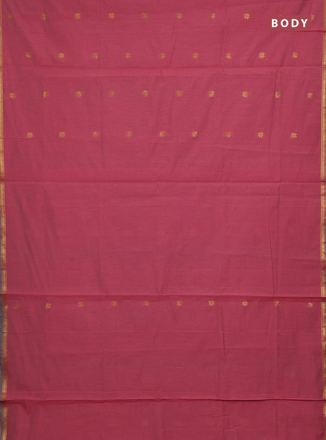 Semi maheswari cotton saree pink shade and cs blue with zari woven buttas and small zari woven border