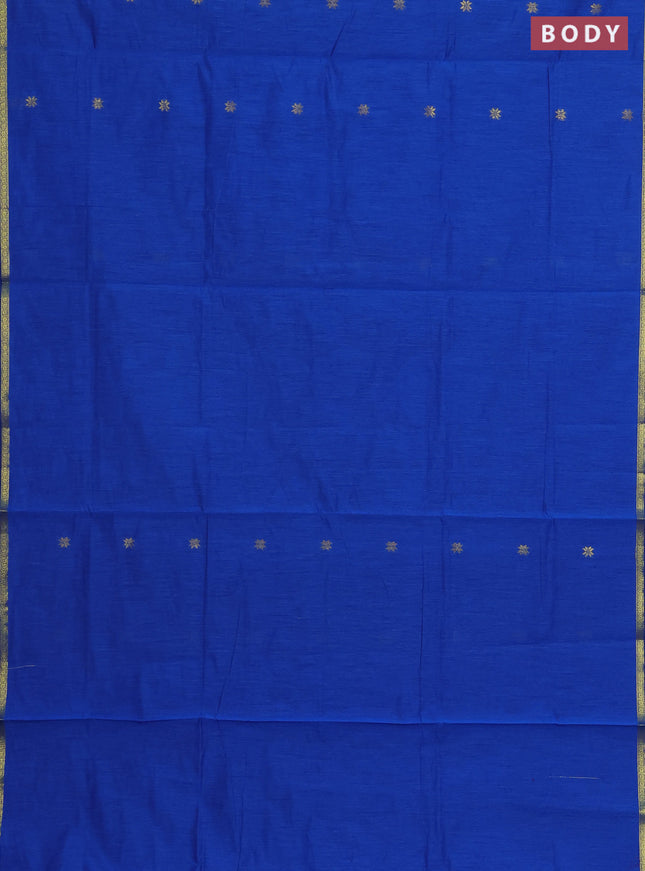 Semi maheswari cotton saree blue and maroon with zari woven buttas and small zari woven border