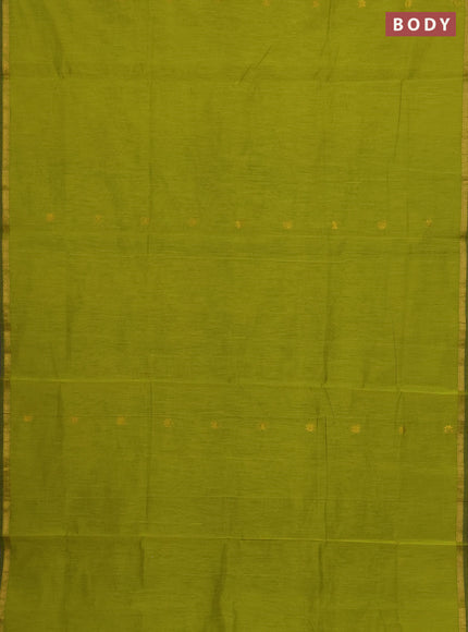 Semi maheswari cotton saree lime green and navy blue with zari woven buttas and small zari woven border