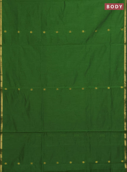 Semi maheswari cotton saree green and mustard yellow with zari woven buttas and small zari woven border