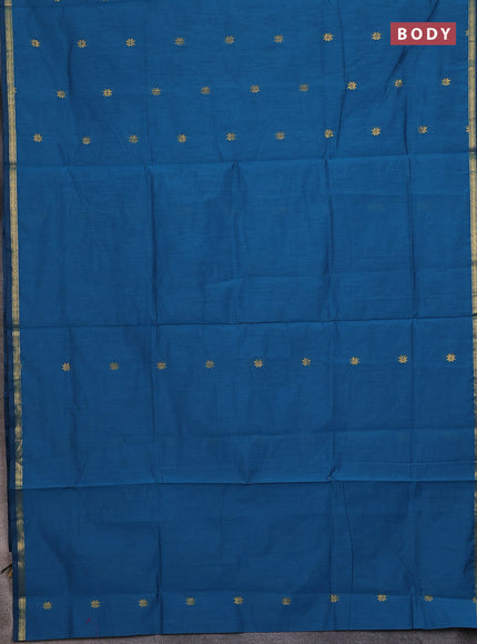 Semi maheswari cotton saree teal blue and purple with zari woven buttas and small zari woven border