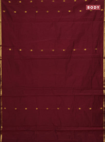 Semi maheswari cotton saree maroon and mustard yellow with zari woven buttas and small zari woven border