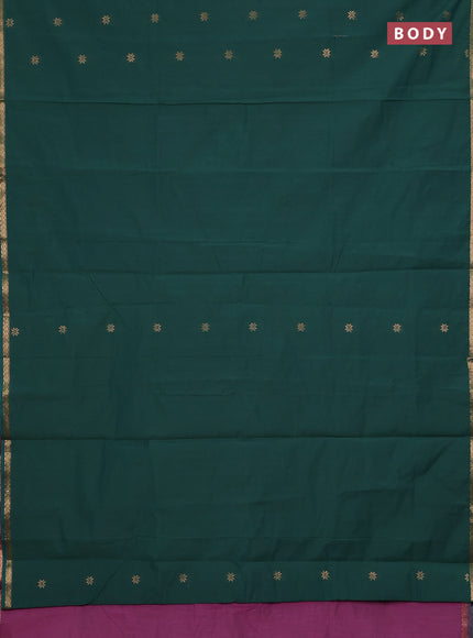 Semi maheswari cotton saree green and pink shade with zari woven buttas and small zari woven border