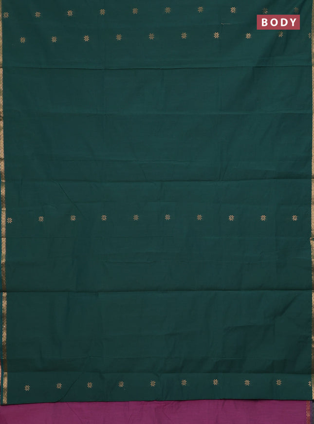 Semi maheswari cotton saree green and pink shade with zari woven buttas and small zari woven border