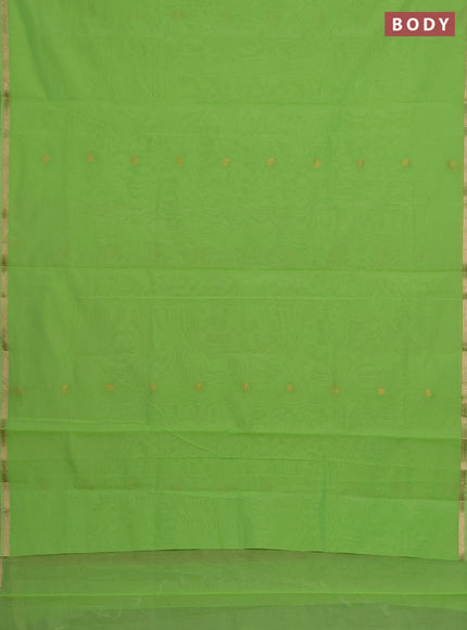 Semi maheswari cotton saree green and pink shade with zari woven buttas and small zari woven border
