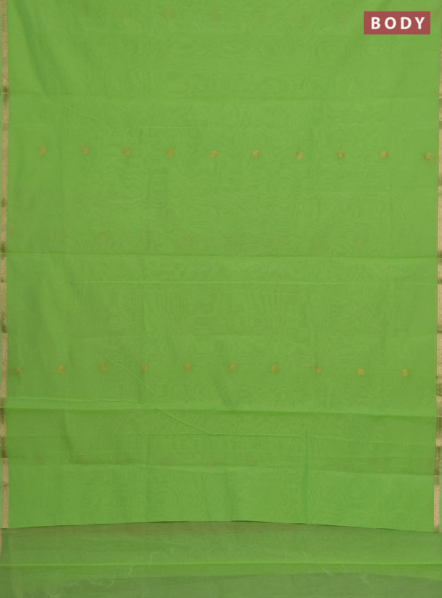 Semi maheswari cotton saree green and pink shade with zari woven buttas and small zari woven border